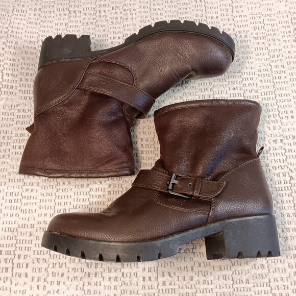 Aldo women's “Legisa” Buckle Motorcycle Fleece Chunky Mid-Calf Boots sz 10 - Picture 7 of 14